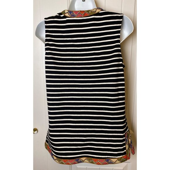 THML striped boho sleeveless top, Small, Embroidered Trim & Tassel Neckline - Picture 3 of 6